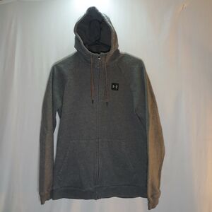 Under Armour Full Zip Hoodie Men’s Medium – Grey Fleece Lined UA Patch
